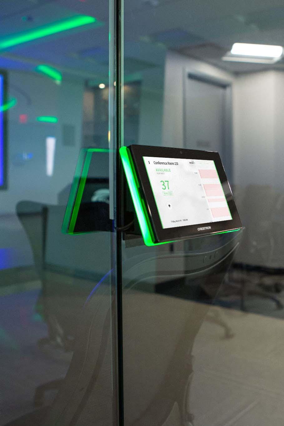 crestron touch panel on glass office 