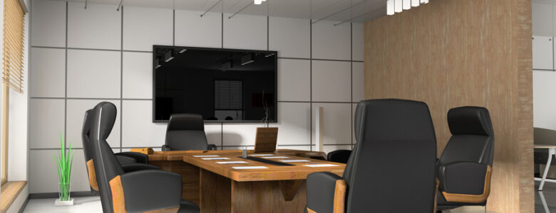 An elegant meeting room with AV solutions in place.