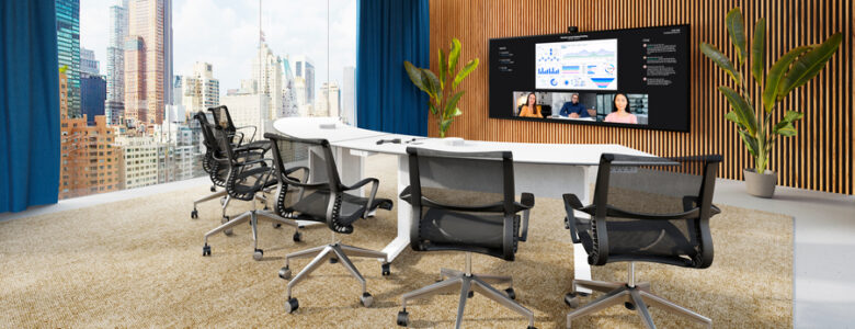 Modern conference room in San Jose with advanced equipment for hybrid meetings.